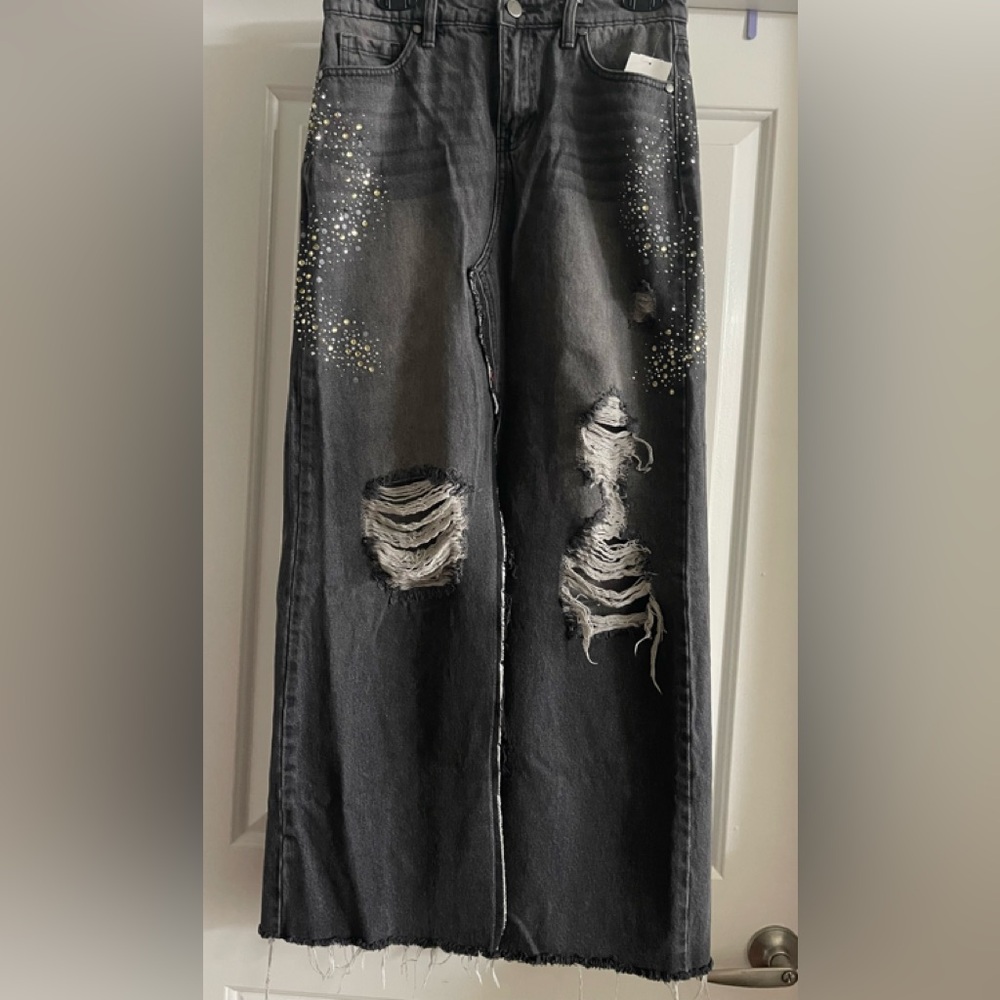 Ethikal Brand Black Distressed Denim Skirt